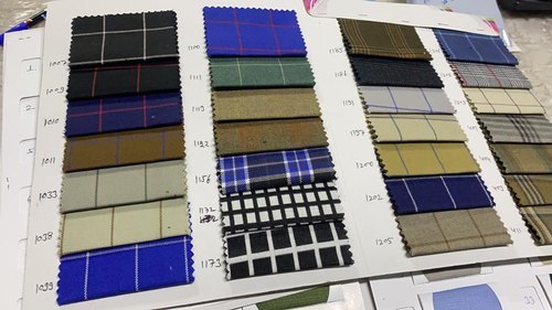 Assorted Block Print Silver Check Pattern Polyester Suiting Fabric
