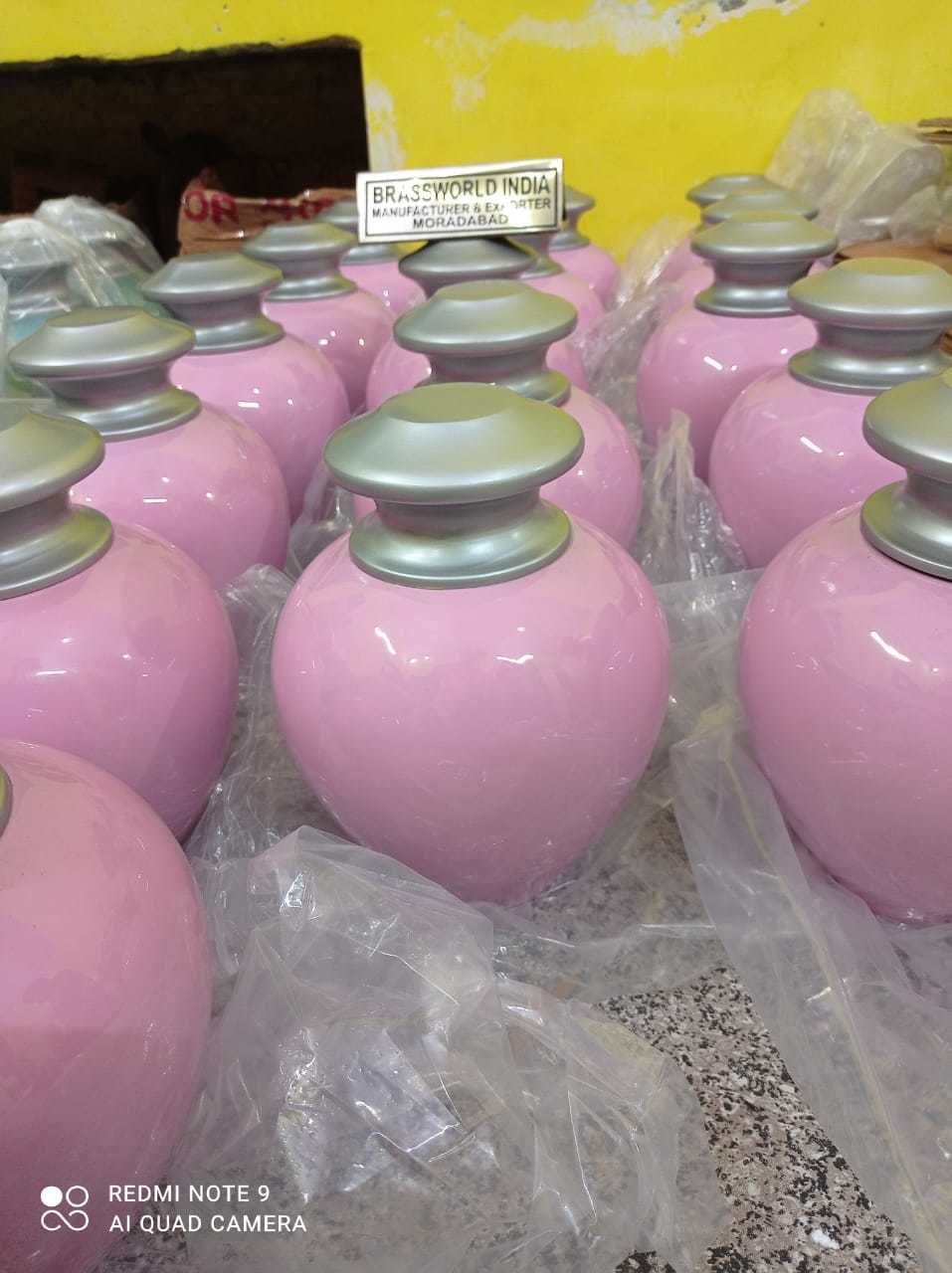 Aluminium Pink With Silver Cap Engraved Urn Funeral Supplies