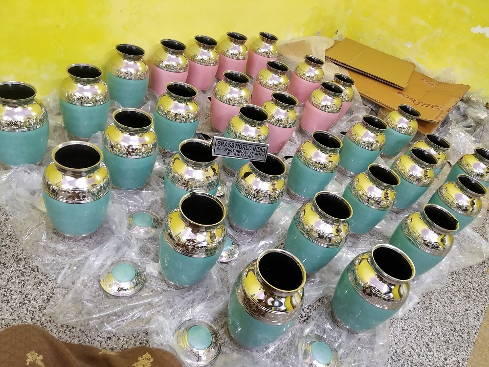 Aluminium Pink With Silver Cap Engraved Urn Funeral Supplies