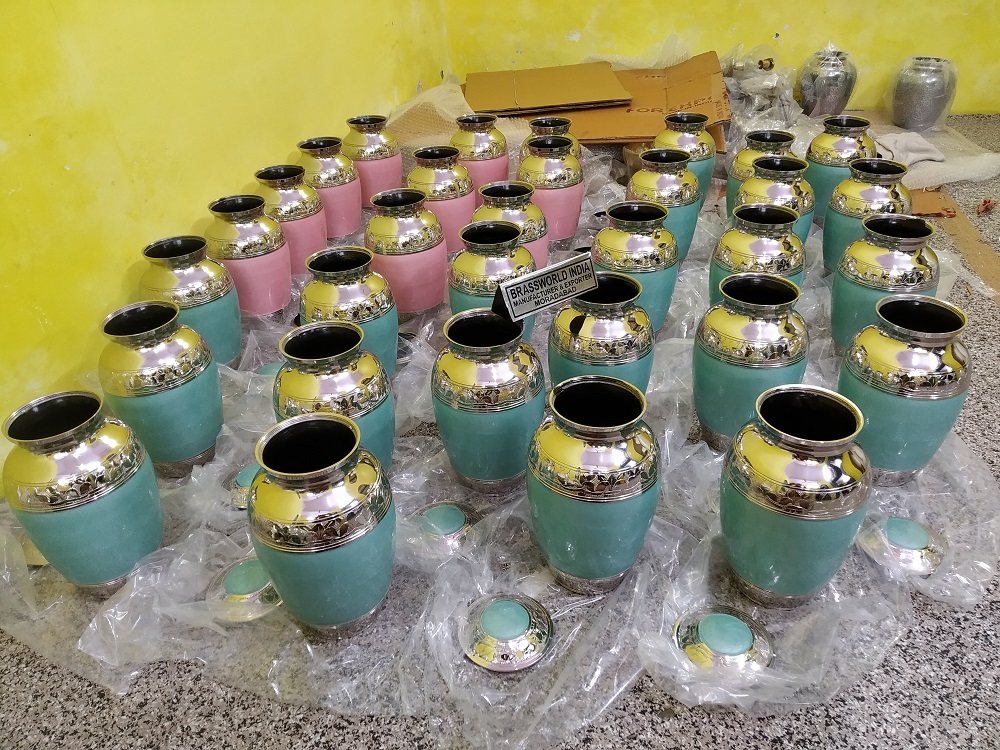 Aluminium Pink With Silver Cap Engraved Urn Funeral Supplies