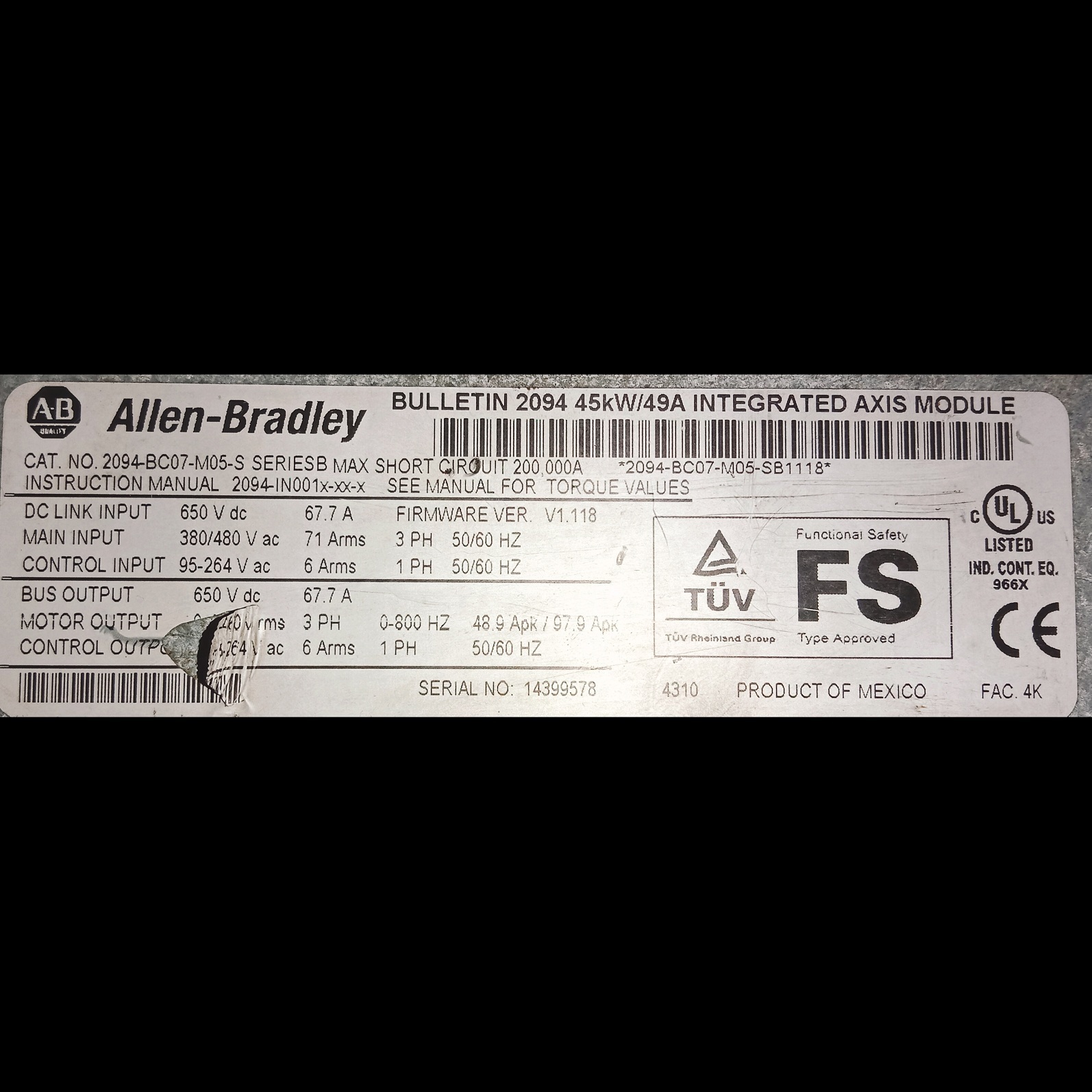 Allen Beadley Servo Drive 2094-bc07-m05-s
