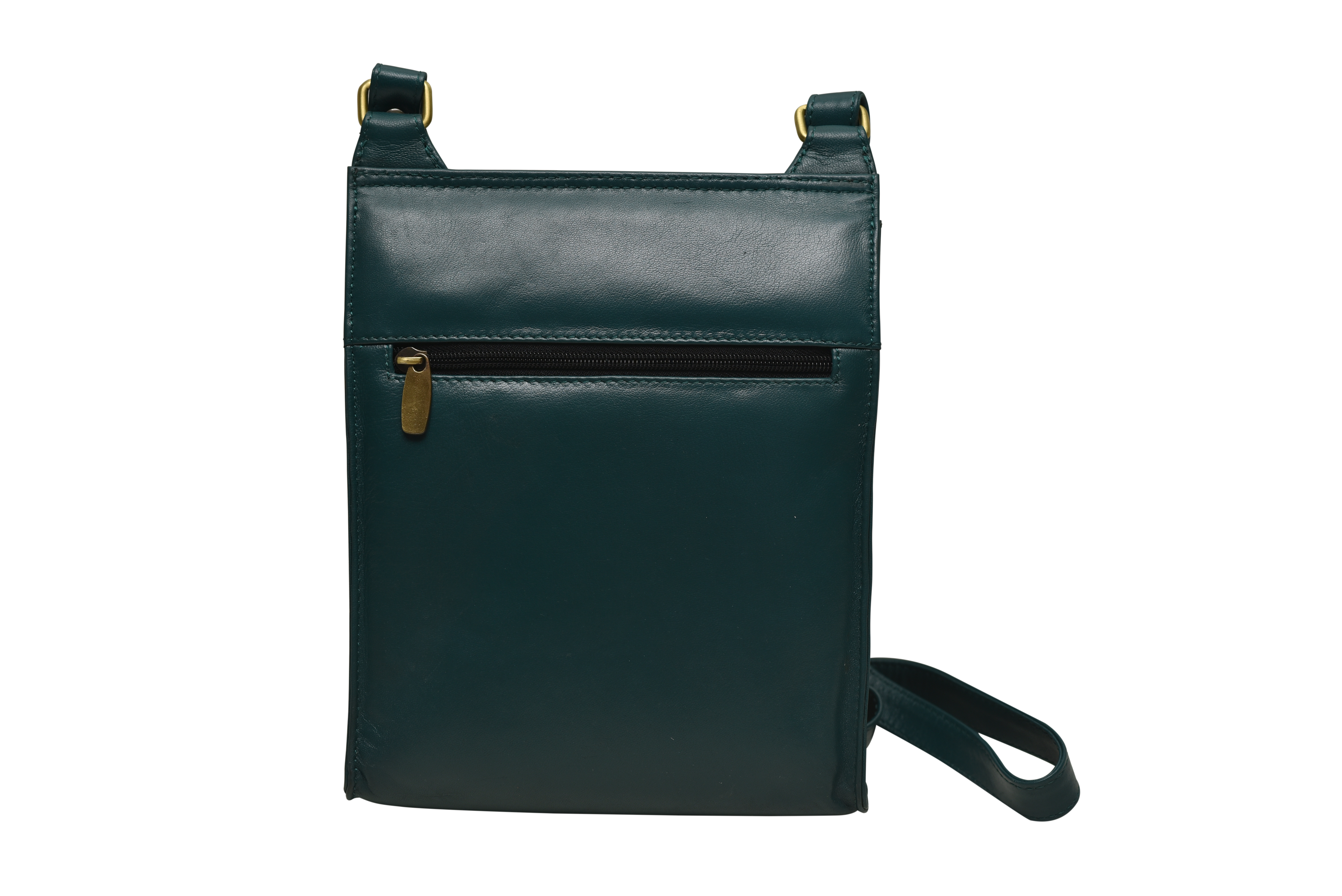 Leather Shoulder Sling Bag - 20x25x6 Cm, Genuine Green Leather, Adjustable Strap, 5 Pockets