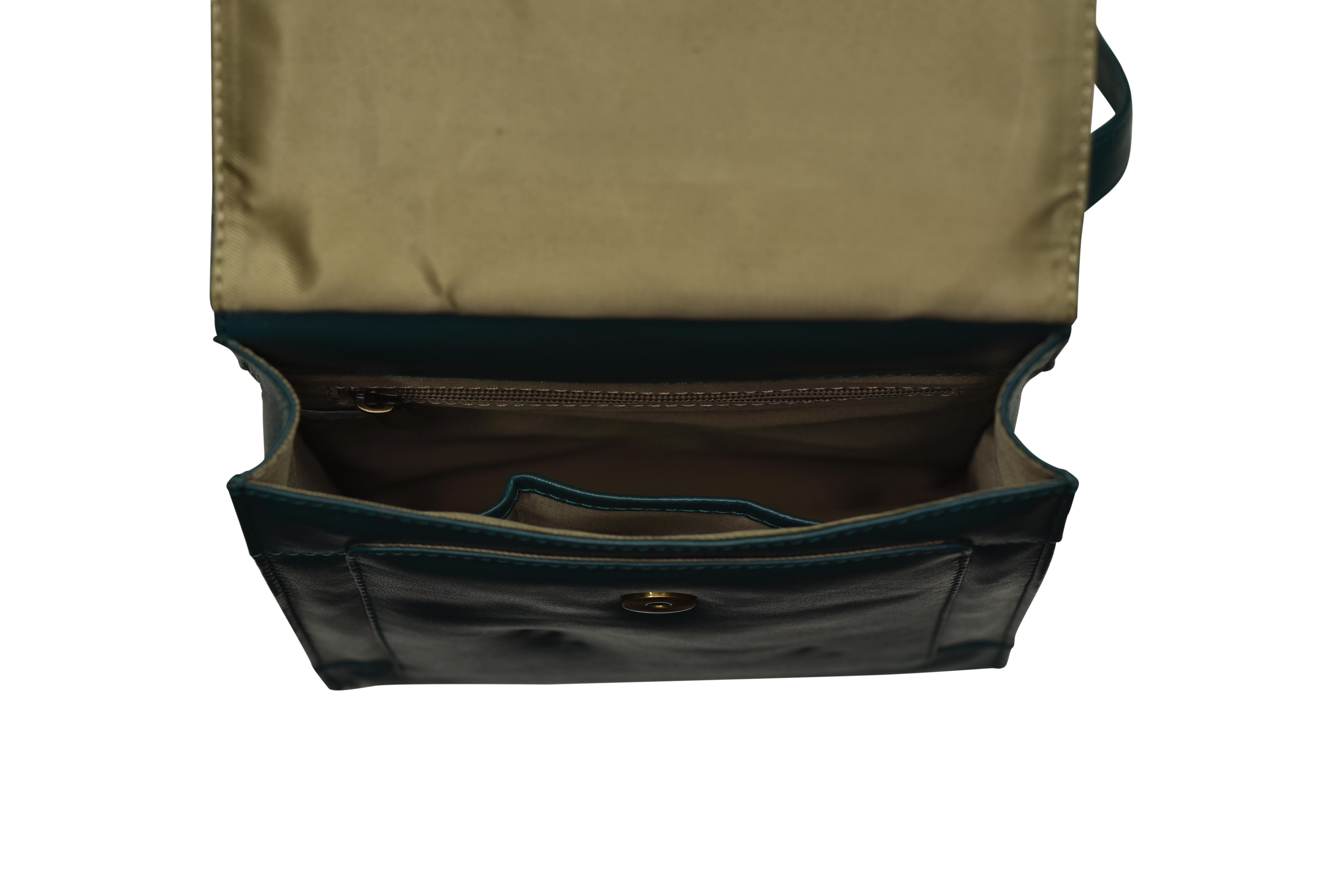 Leather Shoulder Sling Bag - 20x25x6 Cm, Genuine Green Leather, Adjustable Strap, 5 Pockets