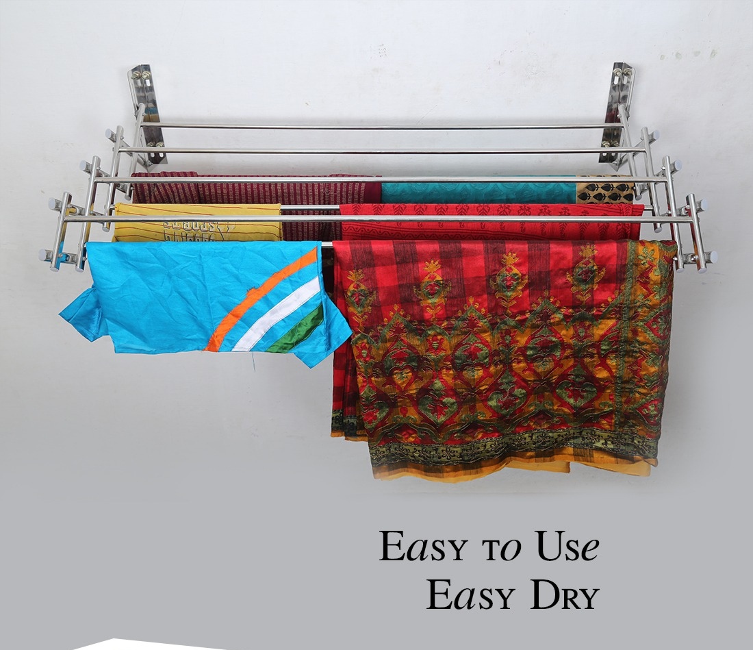 Cloth Drying Hangers - Stainless Steel, 5 Feet Folding Design | Wall Mounted, Space Saving Unit For Dresses
