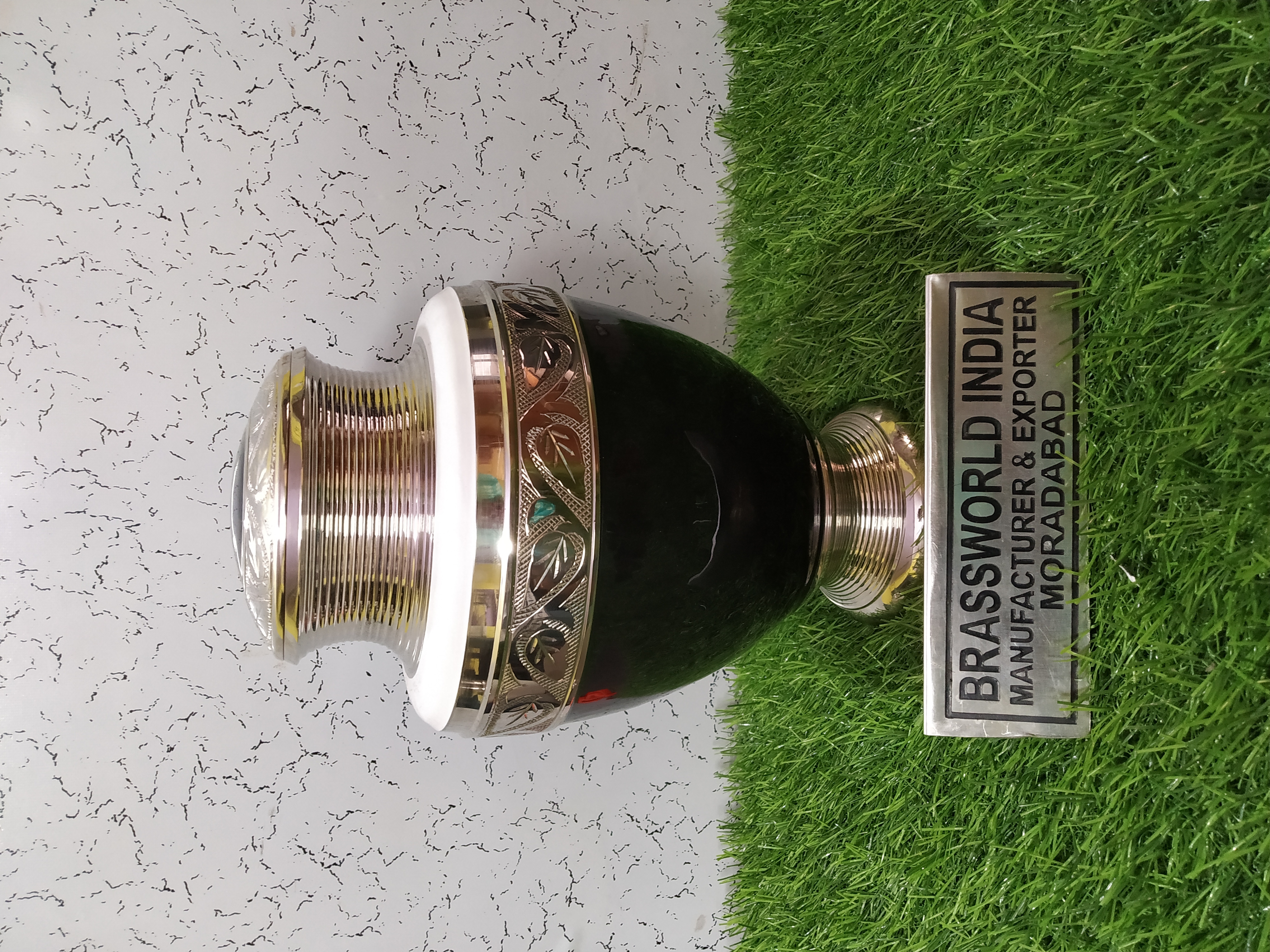 Aluminium Brown With Golden Leaves Engraved Cremation Urn Funeral Supplies
