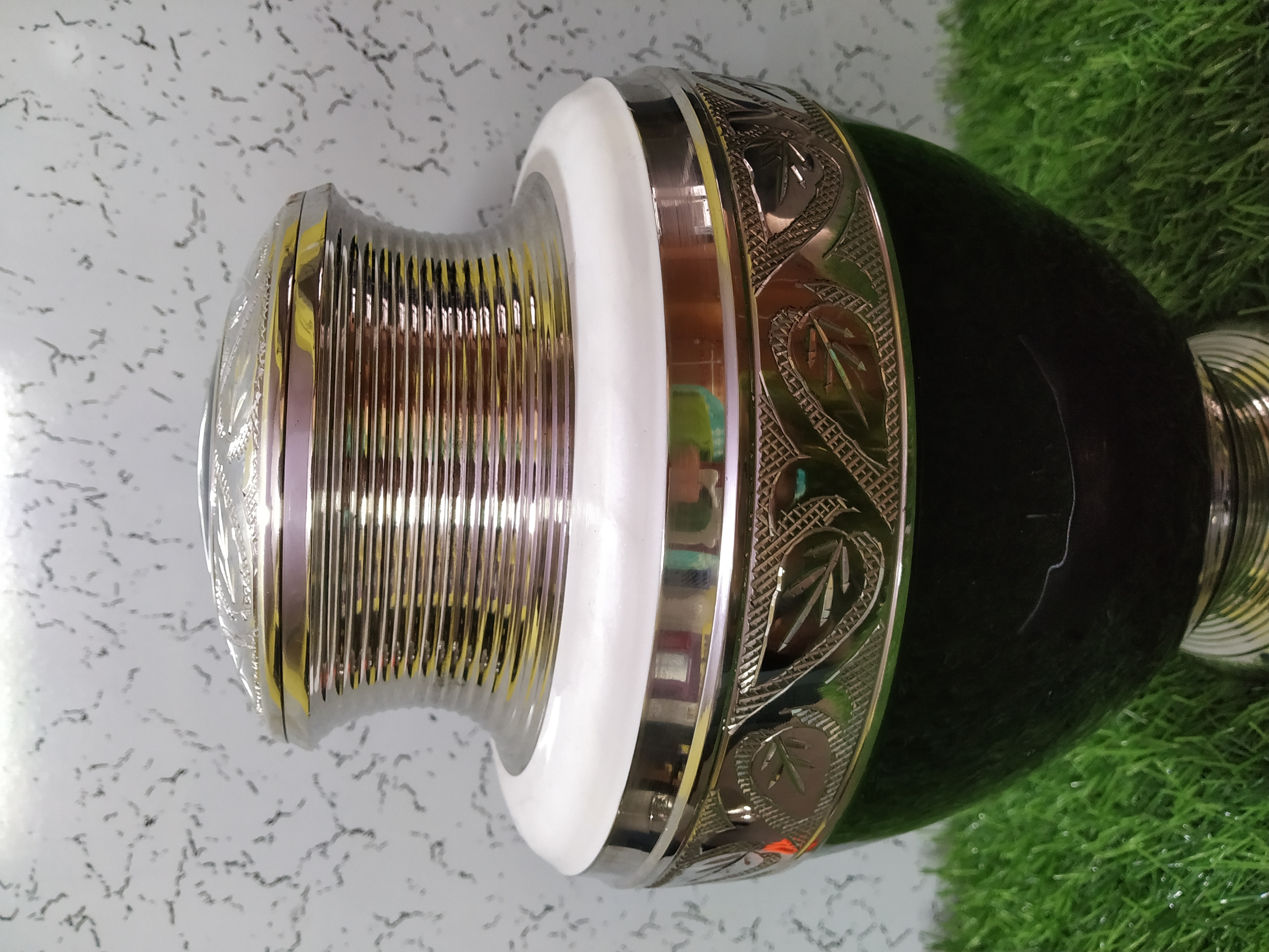 Aluminium Brown With Golden Leaves Engraved Cremation Urn Funeral Supplies