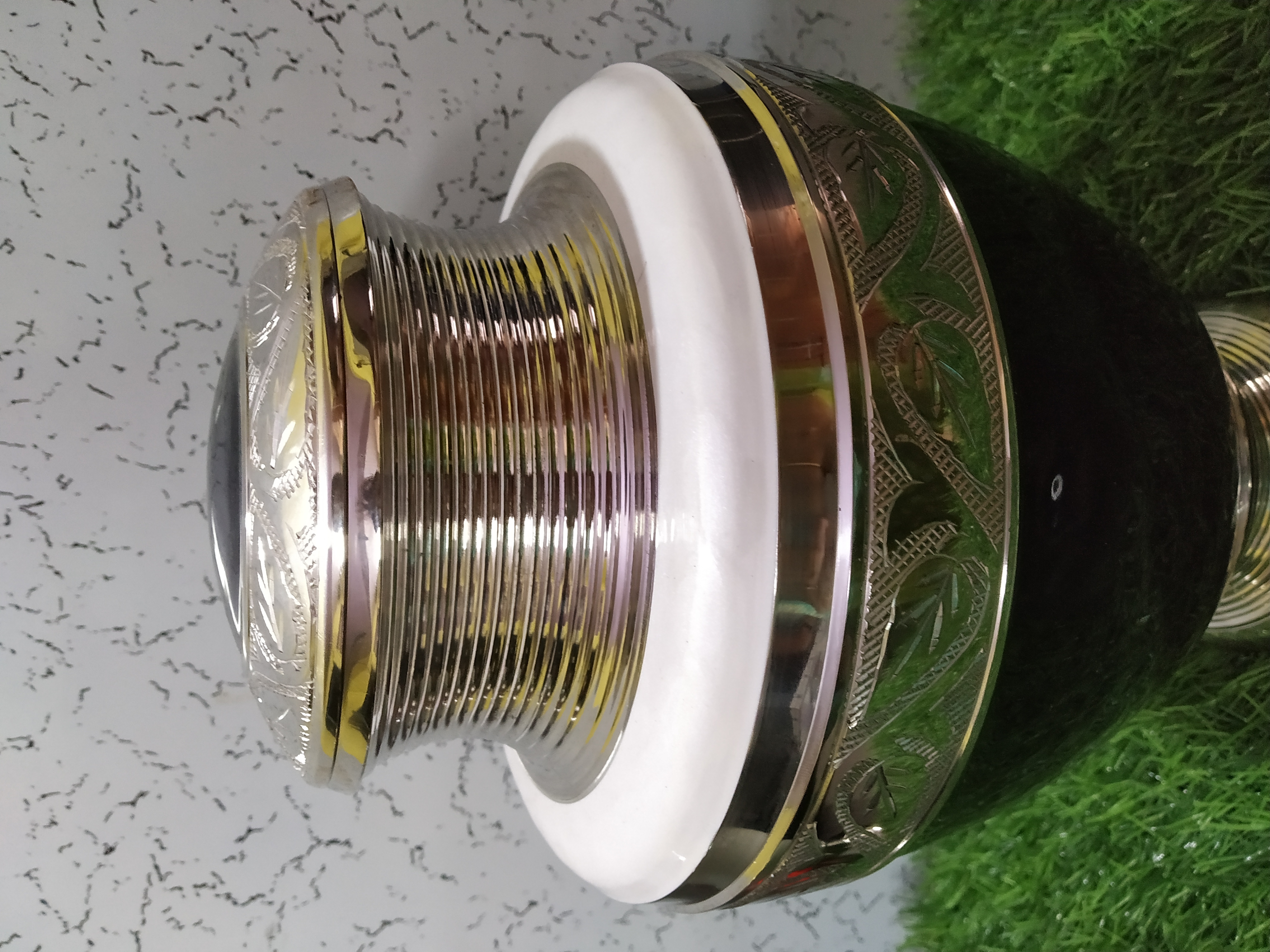 Aluminium Brown With Golden Leaves Engraved Cremation Urn Funeral Supplies