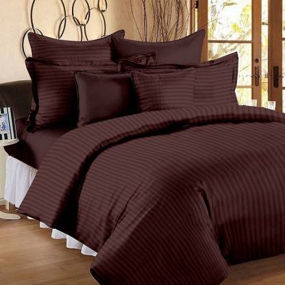 Divine Overseas Satin Stripes Cotton Bedsheet - 100% Cotton, King Size, Chocolate Brown | Washable, 220 Thread Count, Includes 2 Pillowcases