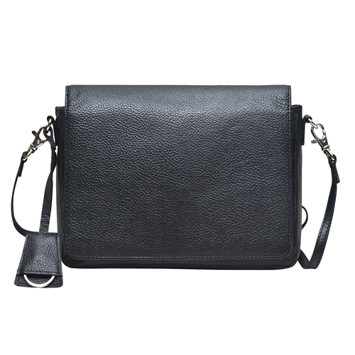 ब्लैक लेदर स्लिंग बैग