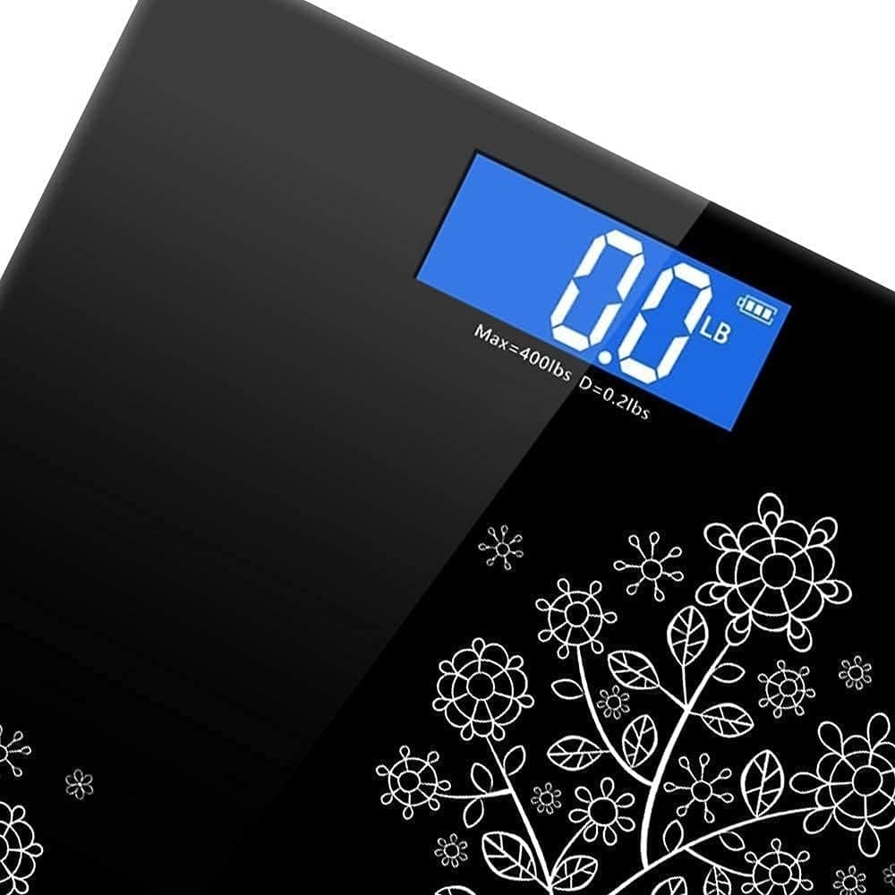 Flower Design Black Bathroom Scale