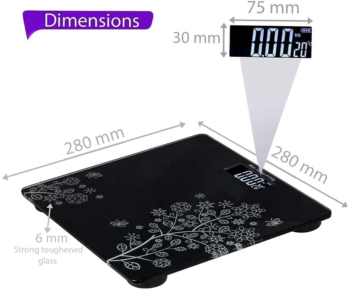 Flower Design Black Bathroom Scale