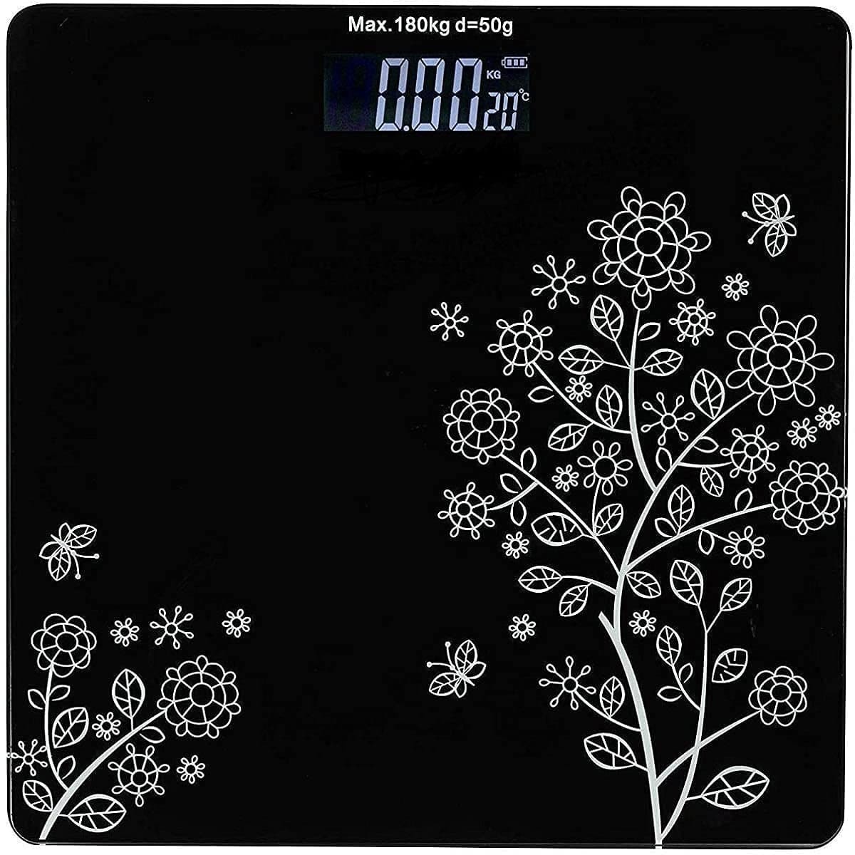 Flower Design Black Bathroom Scale