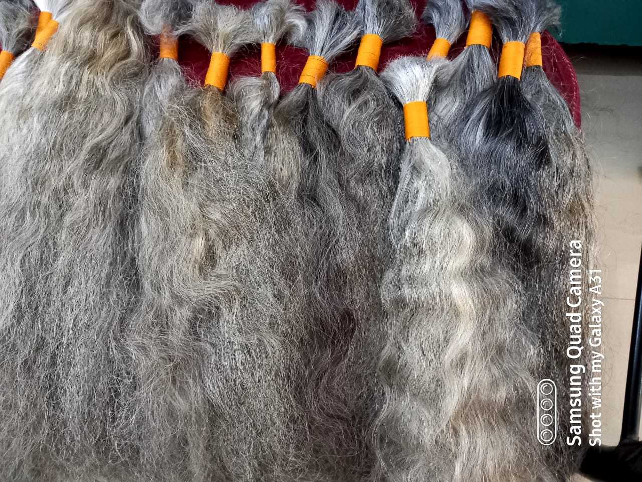 Natural Gray Grey Single Donor Indian Temples Unprocessed Human Hair Length: 8 - 40 Inch (In)