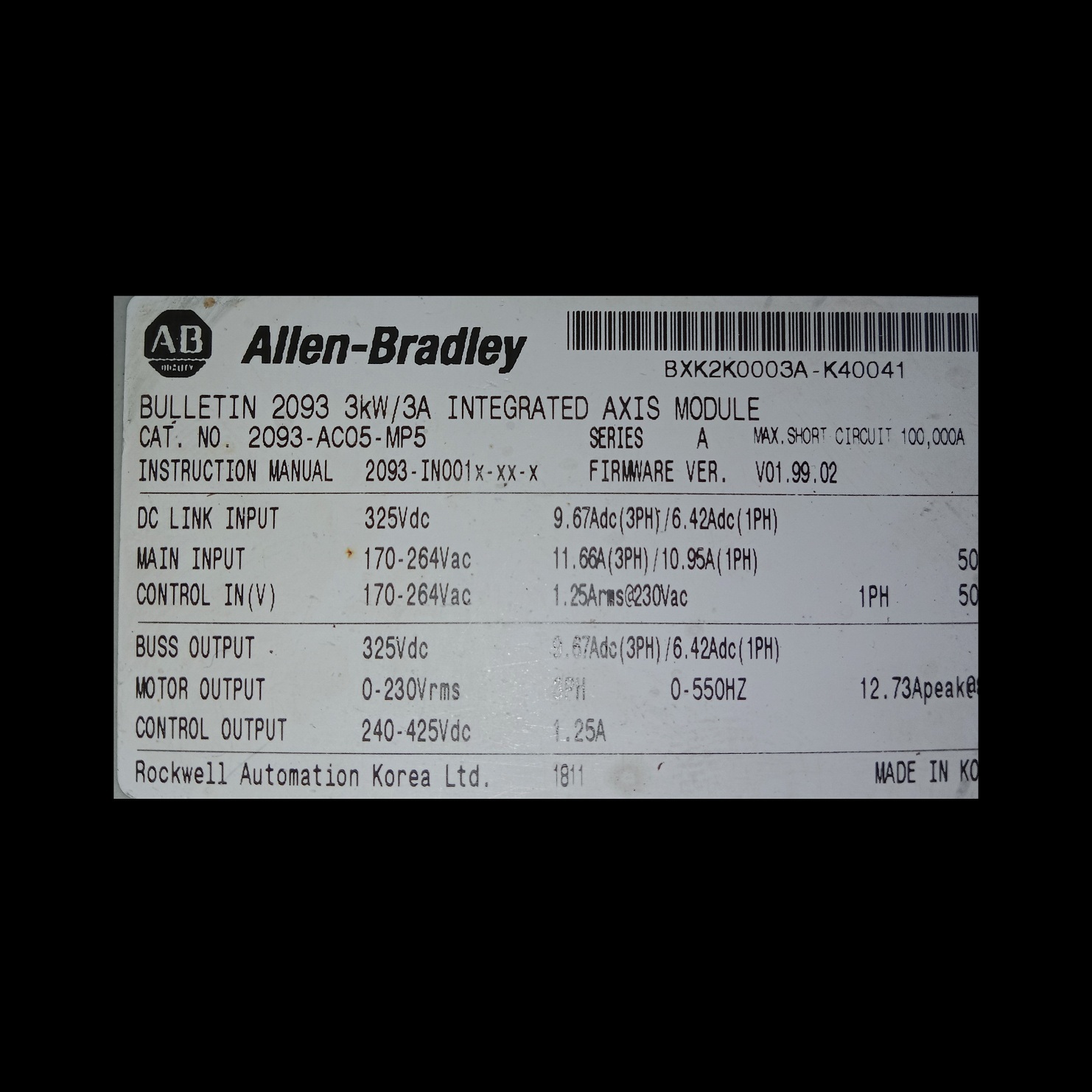 Allen Bradley Servo Drive 2093-ac05-mp5