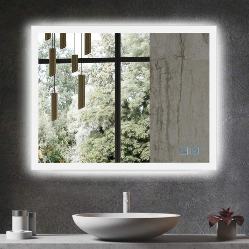 Silver Rectangle 3 Color Led Bathroom Copper Free Mirror With Defogger And Dimmable Touch Switch