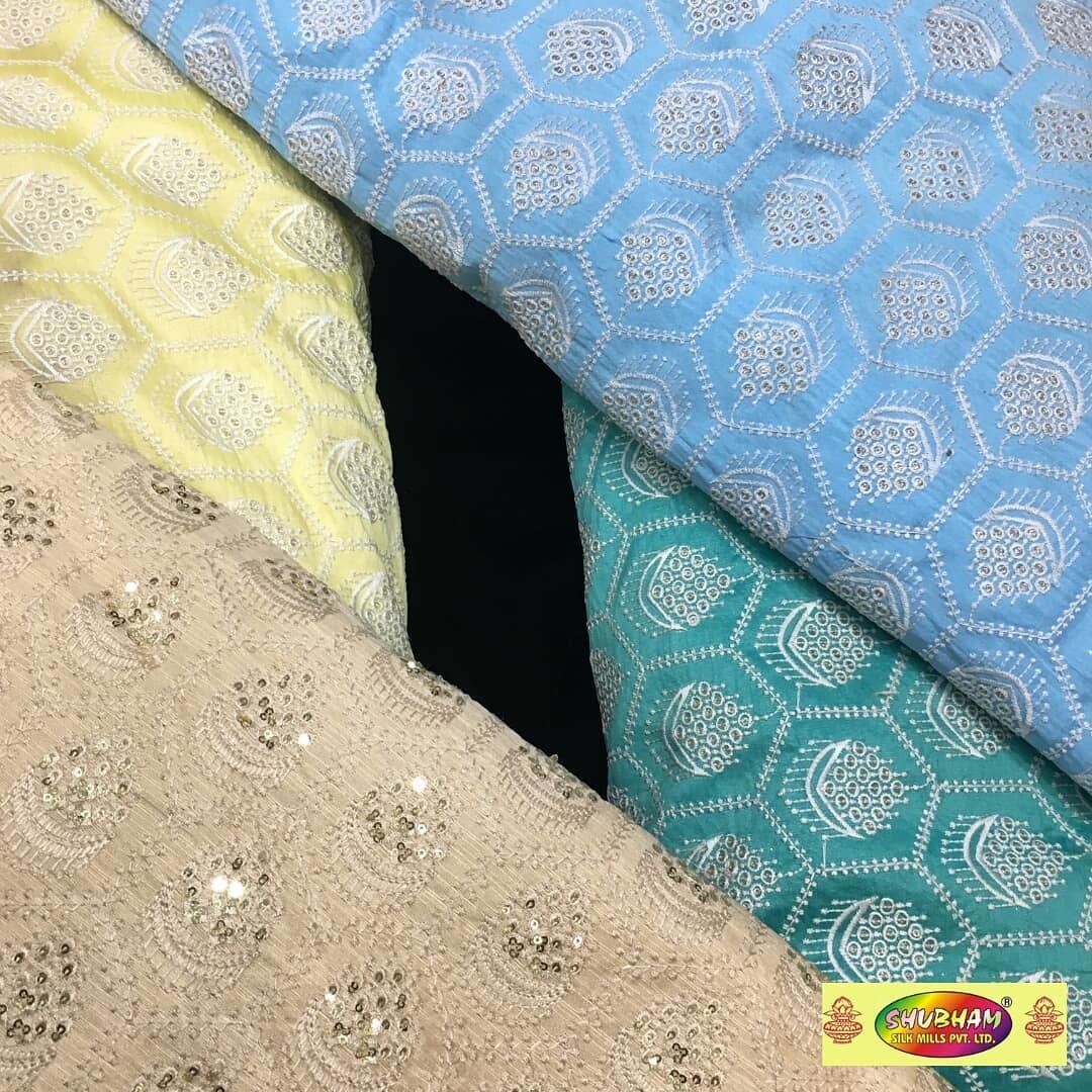 Sherwani Embroidery Fabric - Dupion 44 Inches Wide, 100 Cm Length | Washable, Multipurpose Use, Embroidered Texture, Various Designs Available