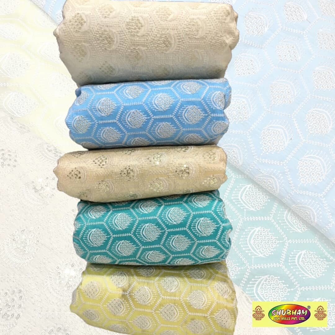Sherwani Embroidery Fabric - Dupion 44 Inches Wide, 100 Cm Length | Washable, Multipurpose Use, Embroidered Texture, Various Designs Available