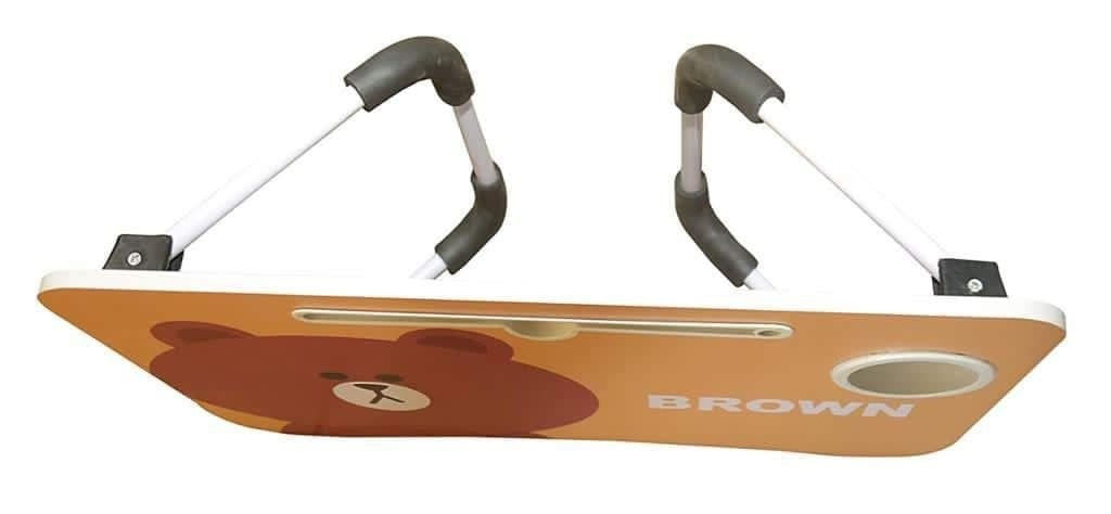 Brown Cartoon Laptop Table - Engineered Wood Top, 60x40x28 Cm, Brown Multicolor Cartoon Print | Foldable Anti-slip Legs, Portable, Waterproof, Stain-resistant Surface