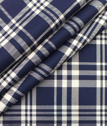 लाइट इन वेट चेक ब्लू पॉलिएस्टर शर्टिंग फैब्रिक्स