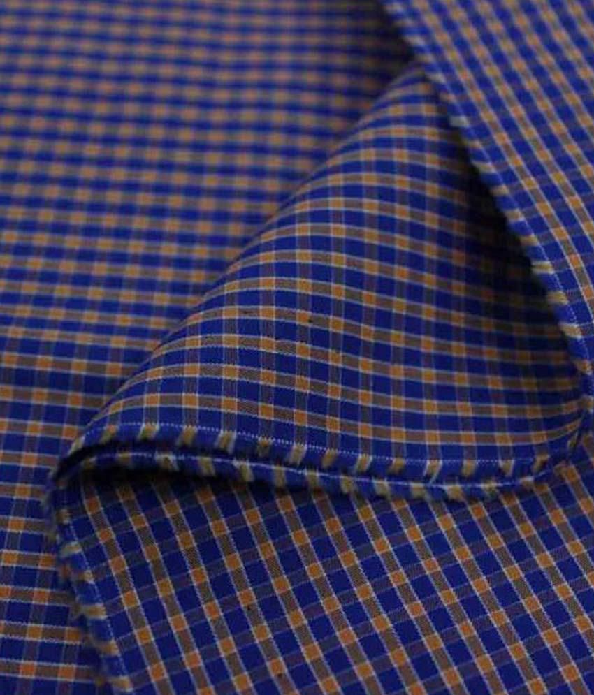 Light In Weight Check Blue Polyester Shirting Fabrics