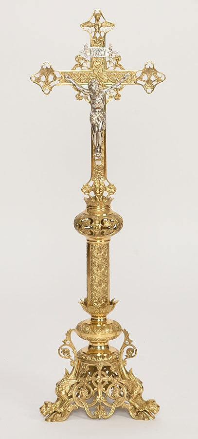 Brass Church Shaped Altar Table Cross