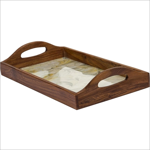 Wooden Serving Tray - 14 x 10 x 2 Inches | Polished Finish, Two Handles, Rectangular Shape, 1.5 lbs Weight, 1.5 kg Capacity