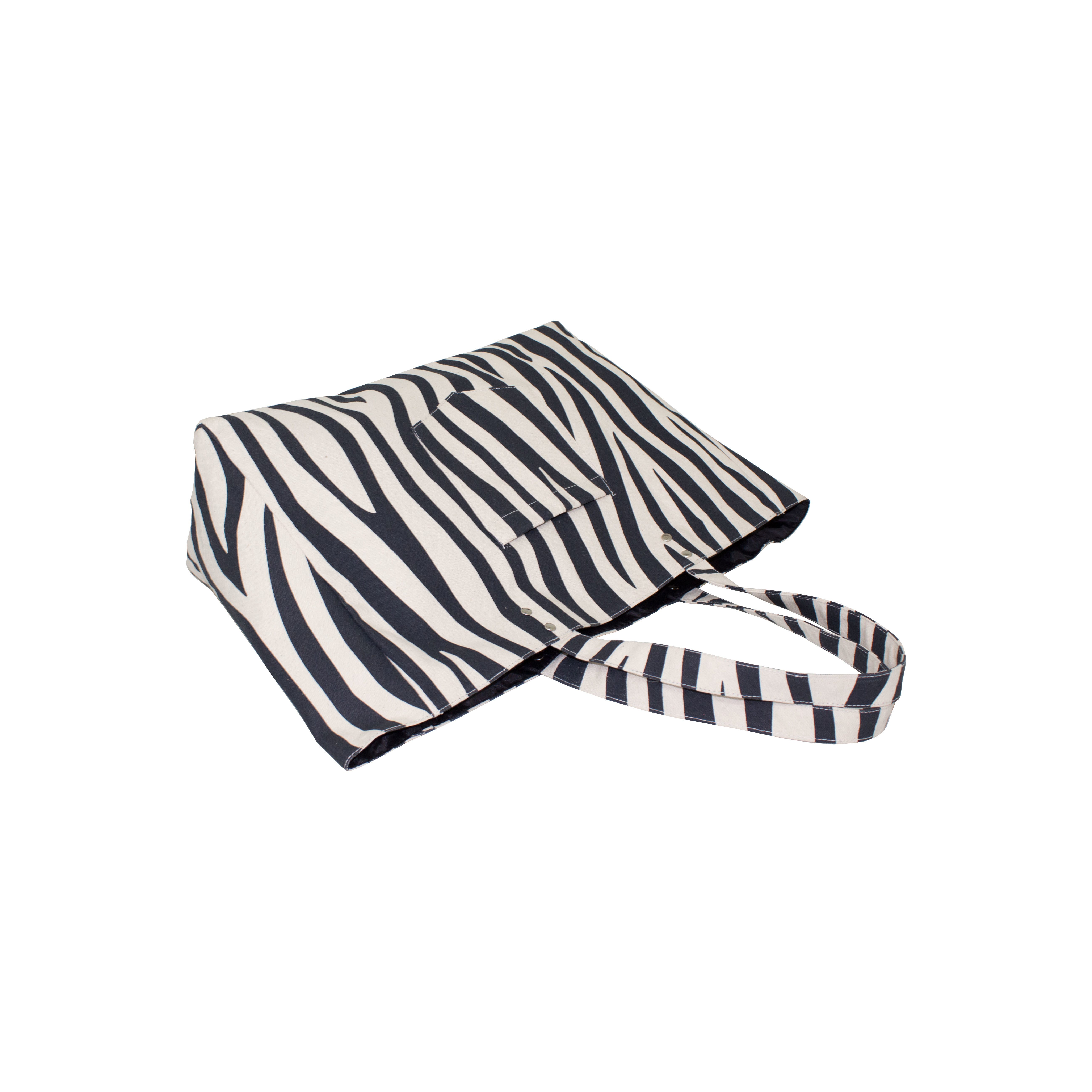Natural Canvas Shopping Bag - 12 Oz, 31x43x15 Cm, Eco-friendly Zebra Print, Reusable With Pockets, Open Top, Canvas Handle