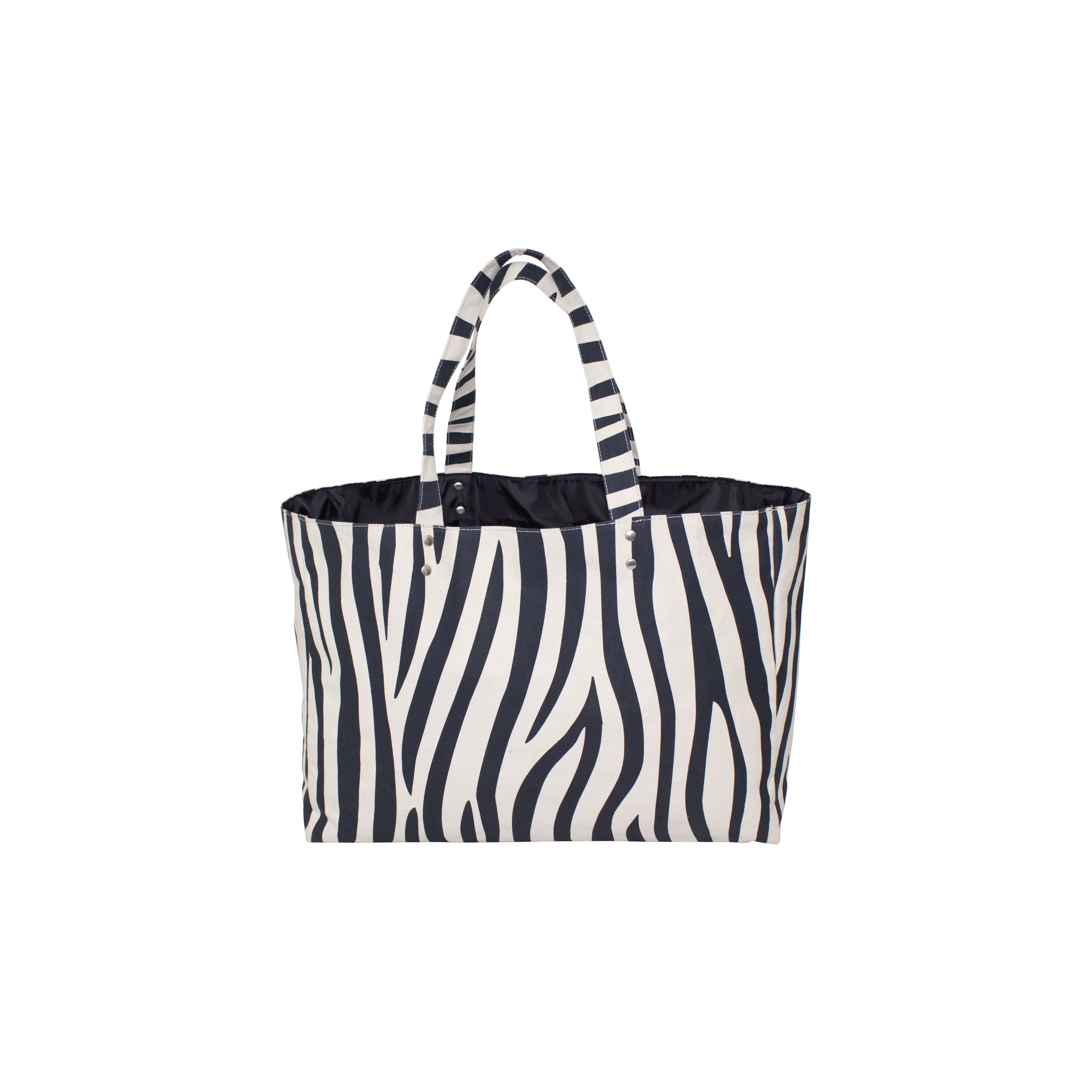 Natural Canvas Shopping Bag - 12 Oz, 31x43x15 Cm, Eco-friendly Zebra Print, Reusable With Pockets, Open Top, Canvas Handle