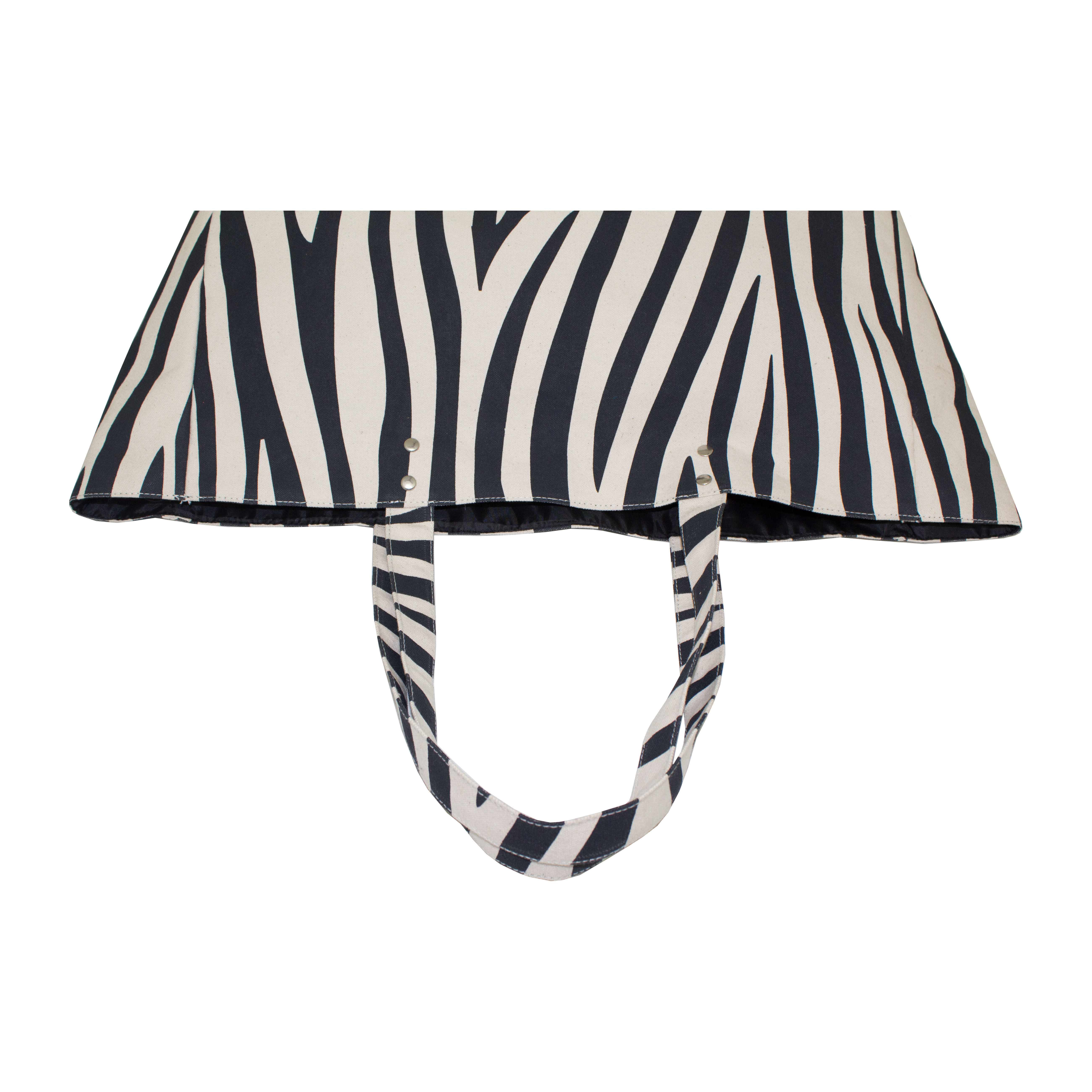 Natural Canvas Shopping Bag - 12 Oz, 31x43x15 Cm, Eco-friendly Zebra Print, Reusable With Pockets, Open Top, Canvas Handle