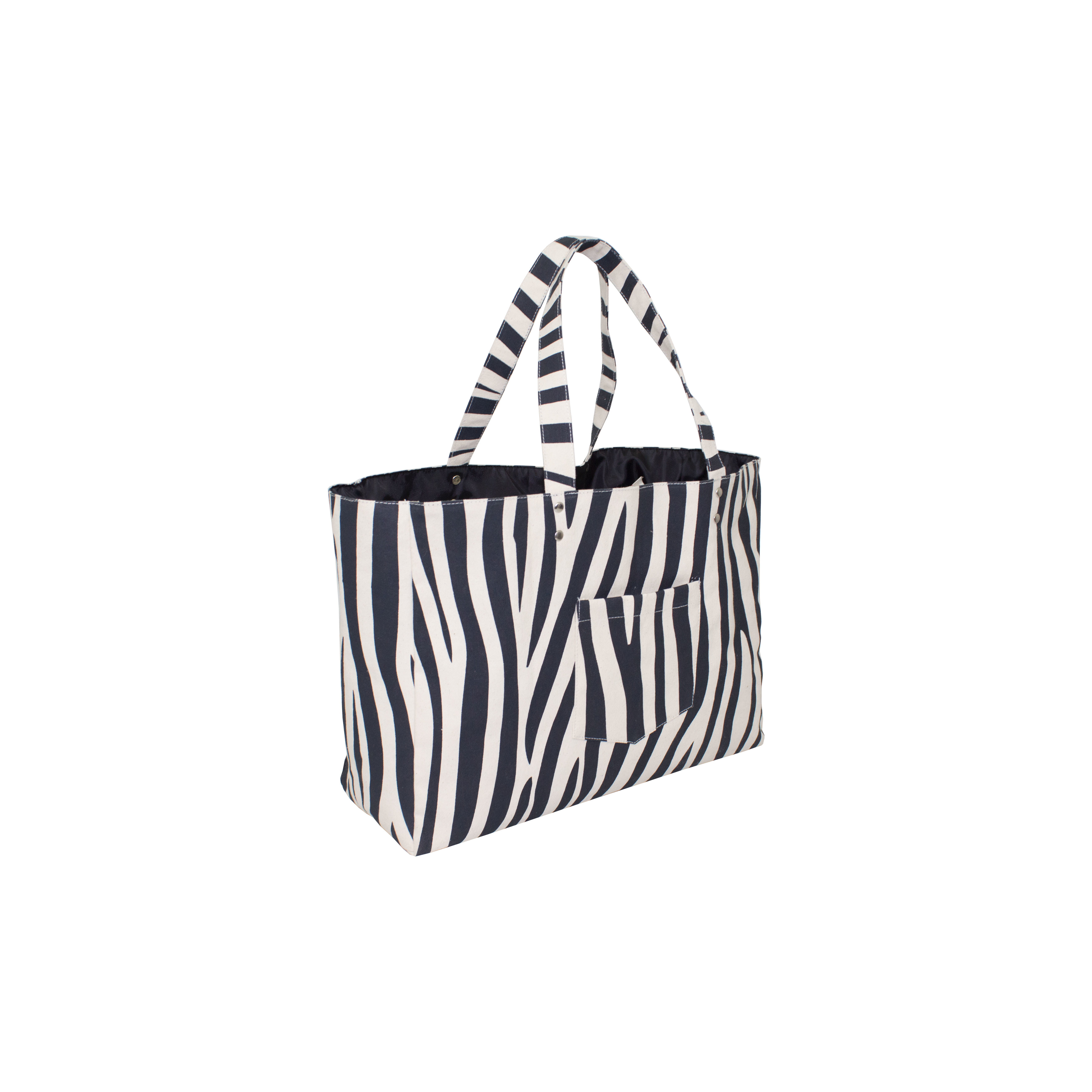 Natural Canvas Shopping Bag - 12 Oz, 31x43x15 Cm, Eco-friendly Zebra Print, Reusable With Pockets, Open Top, Canvas Handle