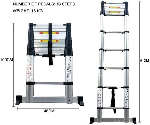Aluminum Step Ladder - 19.5 Feet (6.0 Meter) | Silver Finish, 150 Kg Load Capacity, 1.6-inch Stepping Thickness, 1 Year Warranty