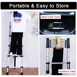 Silver 6.5 Ft (2.0 Meter) Portable Aluminum Telescopic Extension Ladder With 7 Steps