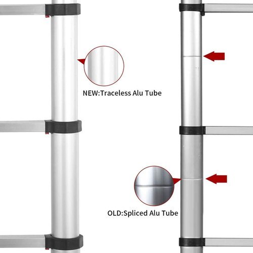 Silver 16.5 Ft (5.0 Meter) Portable Telescopic Aluminum Ladder With Stabilizer Bar,13 Steps