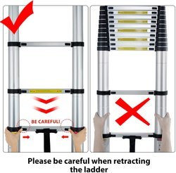 Silver 16.5 Ft (5.0 Meter) Portable Telescopic Aluminum Ladder With Stabilizer Bar,13 Steps