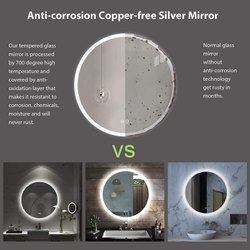 Round Shape Led Bathroom Mirror - 600 Mm Diameter, Aluminum Frame, Silver Finish, Copper Free With Defogger And Three Color Options