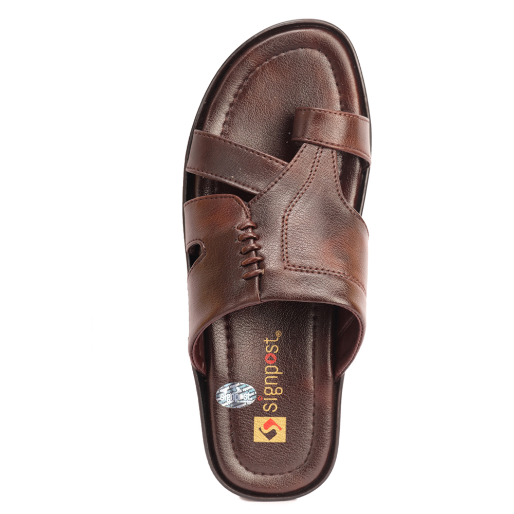 Men's Brown Pu Slippers - Pvc Upper, Sizes 7 To 10 | Lightweight, Slip-on Design, Water Resistant, Anti-skid, Flexible Comfort Features