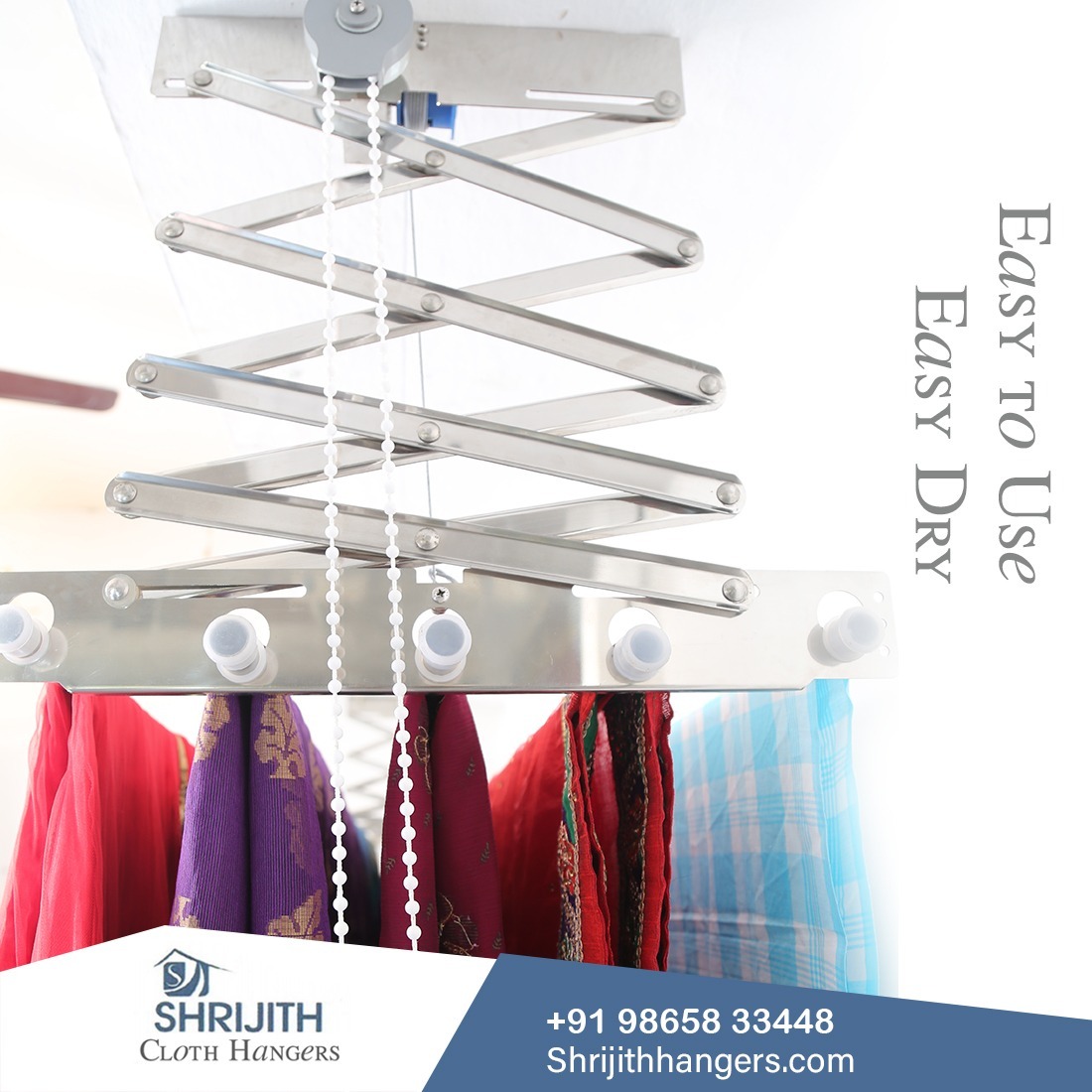 Cloth Drying Hangers - Stainless Steel, 6 Feet Length | Movable Design, Silver Color, Ideal For Dresses