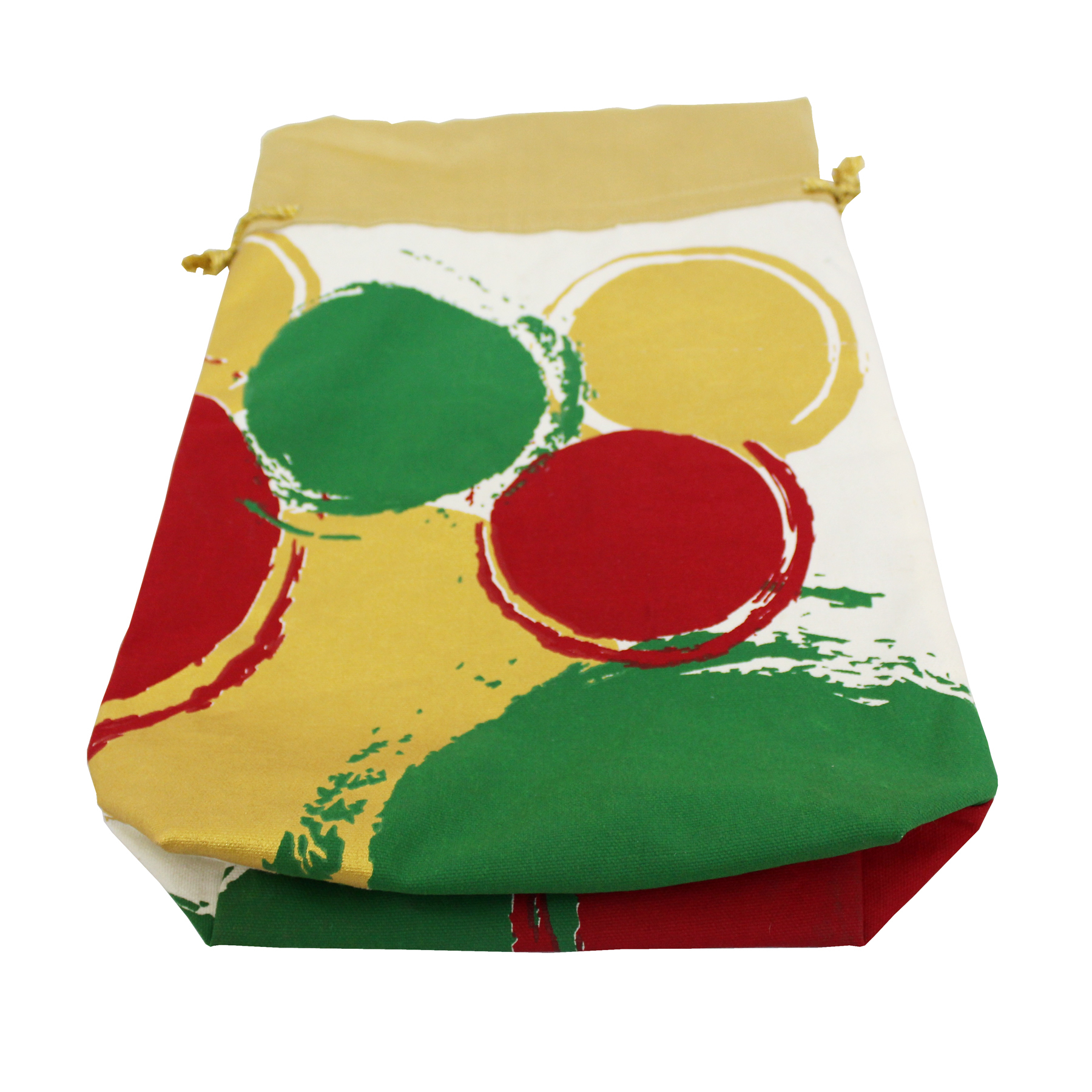 Canvas Drawstring Pouch - 10 Oz Multi-color Circle Print, Eco-friendly Bio-degradable Satin Lining, Without Handle, 43x29x13 Cm, Drawstring Closure, 153g Weight