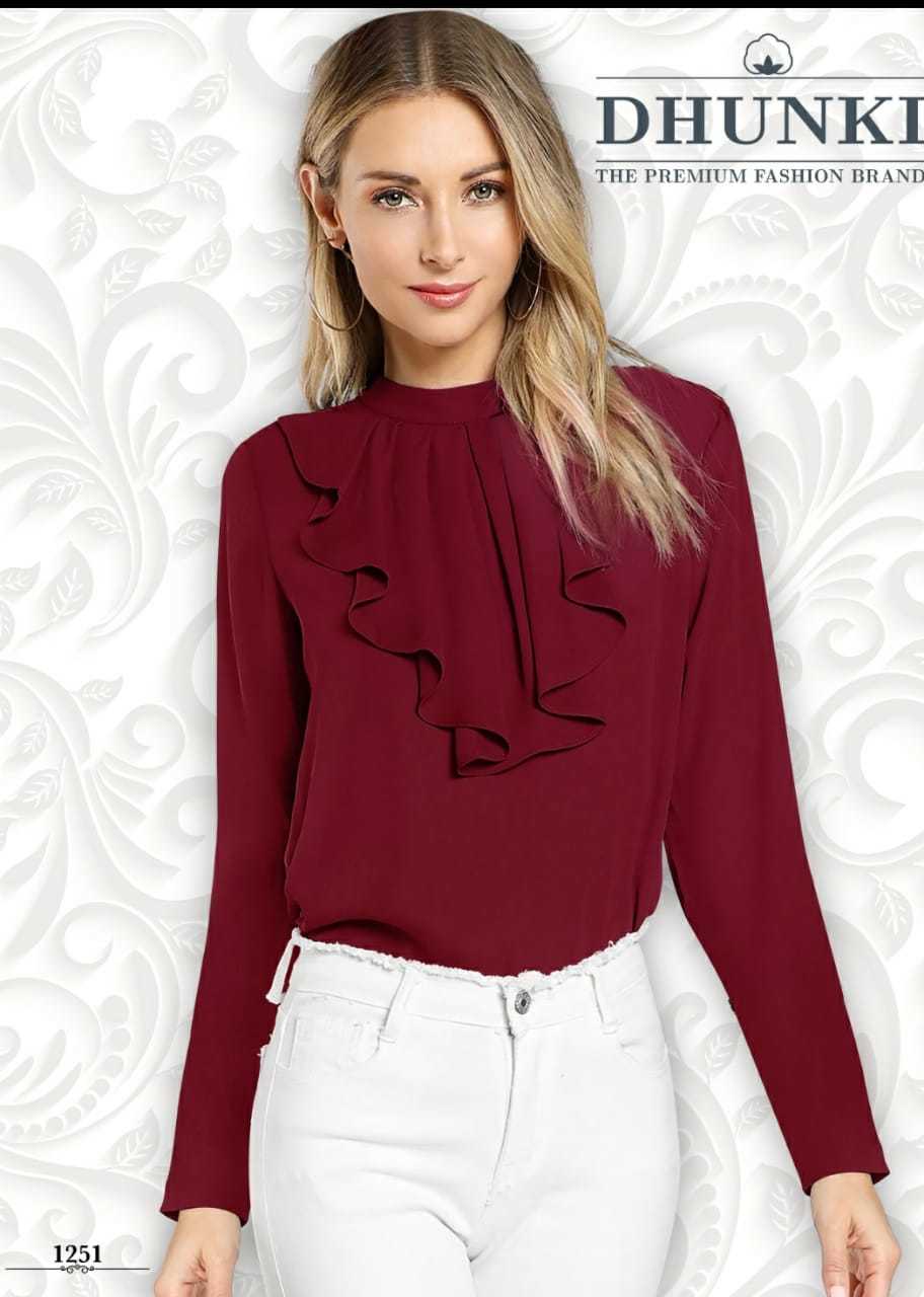 Dhunki Casual Tops - Heavy Georgette, Sizes M(38) & Xl(42), Length 25-26 Inch, Available In 5 Vibrant Colors, Full Stitched With Full Sleeves