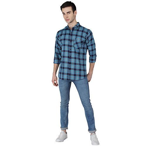 कैज़ुअल चेक्स ब्लू शर्ट
