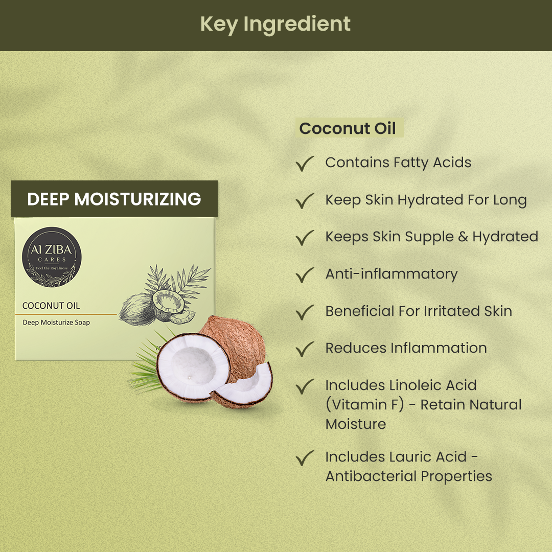 Coconut Oil Deep Moisturize Soap - 100gm | Herbal Ingredients, Light Green Color, Suitable For All Skin Types, Smooth Texture