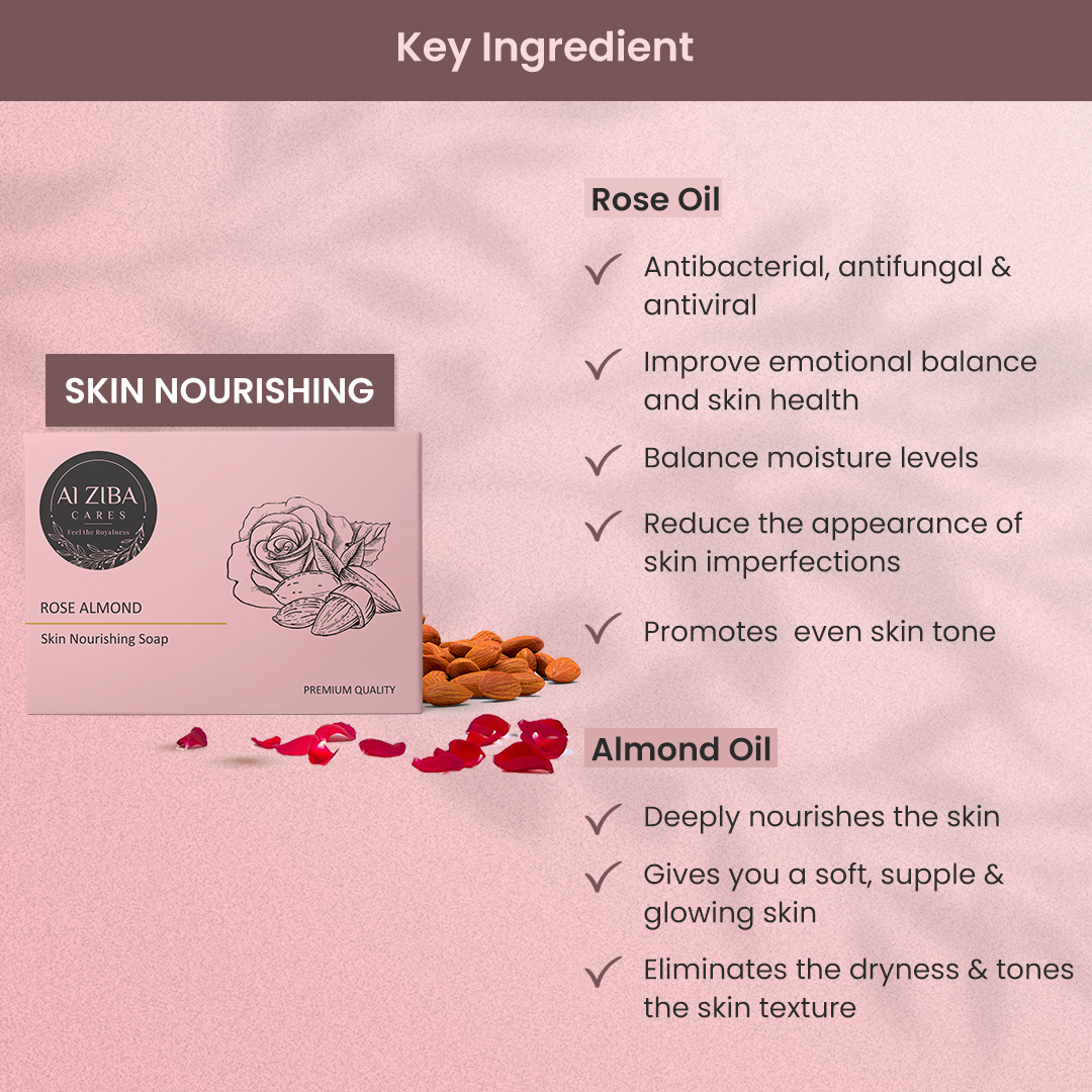 Rose Almond Skin Nourishing Soap - 100gm Color Code: Pink