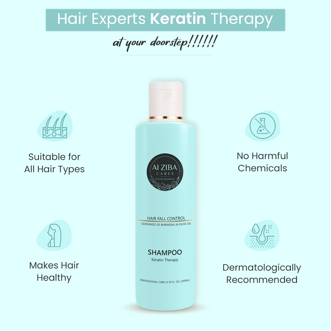 Keratin Therapy Shampoo With Bhringraj & Olive Oil - 200ml | White, Unisex, Reduces Hair Fall, 24 Months Shelf Life, Ayurvedic Blend