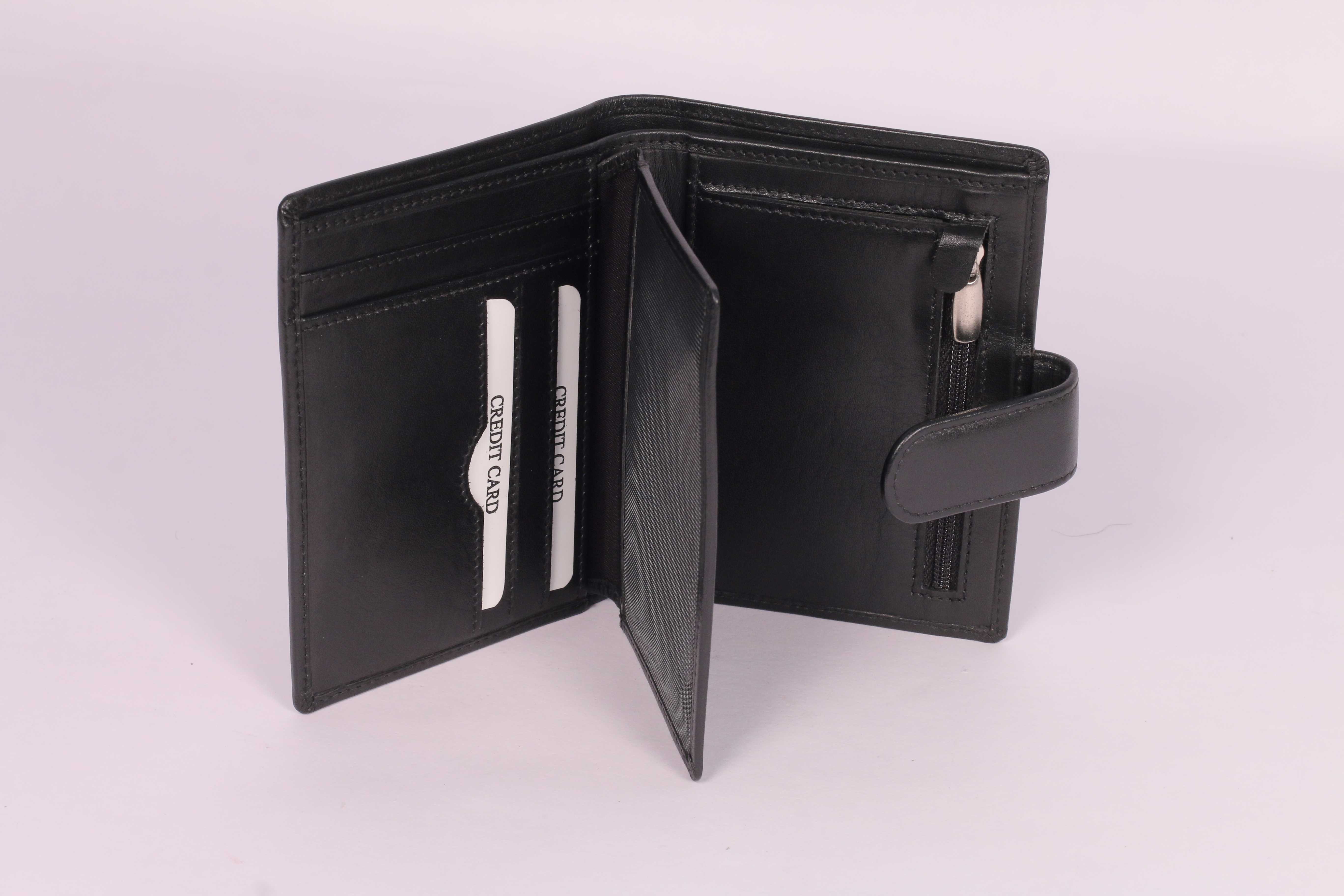 Genuine Pure Leather Wallet - Rfid Protected, Folded Design In Black Or Tan, Modern Style