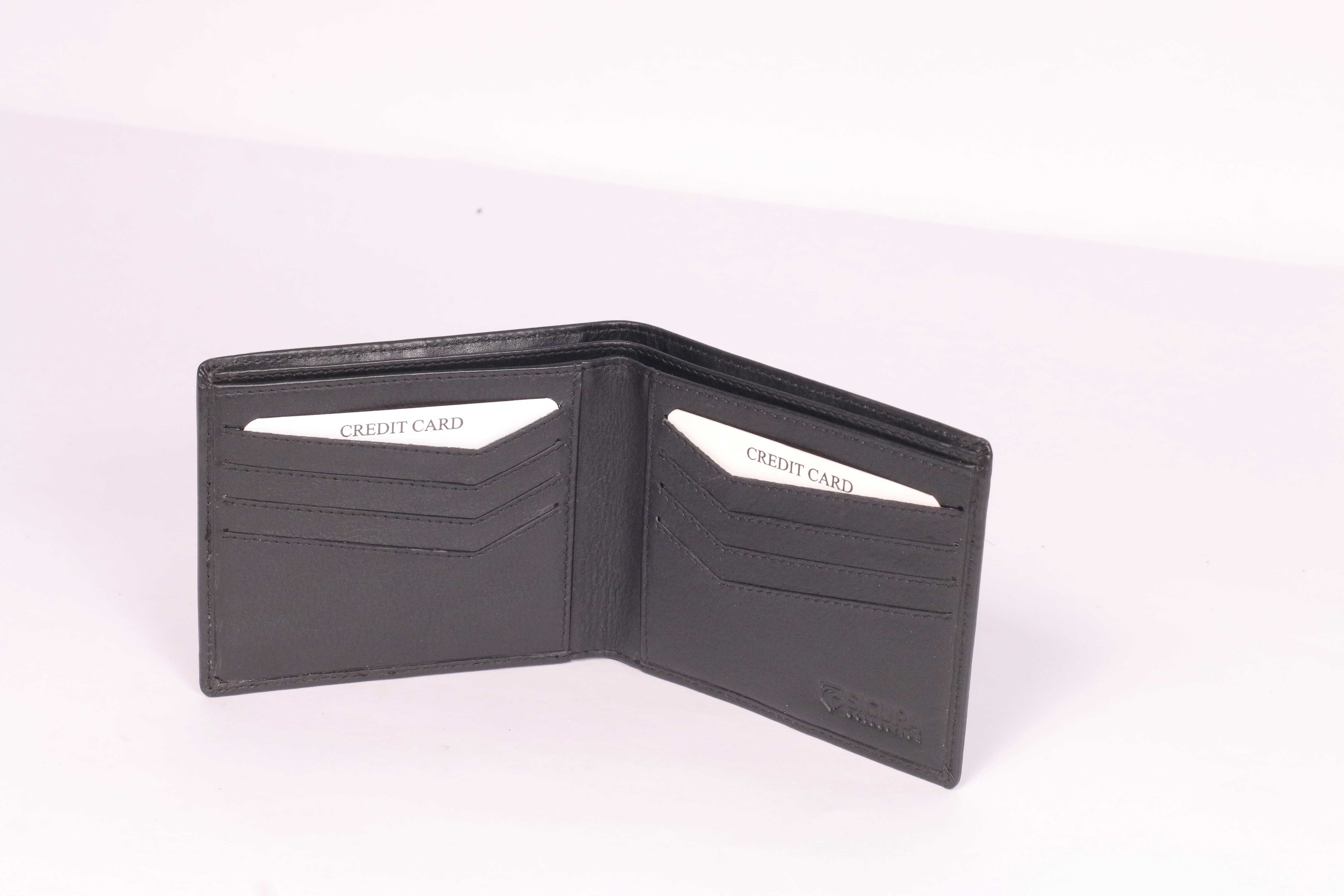Genuine Pure Leather Wallet - Rfid Protected, Folded Design In Black Or Tan, Modern Style