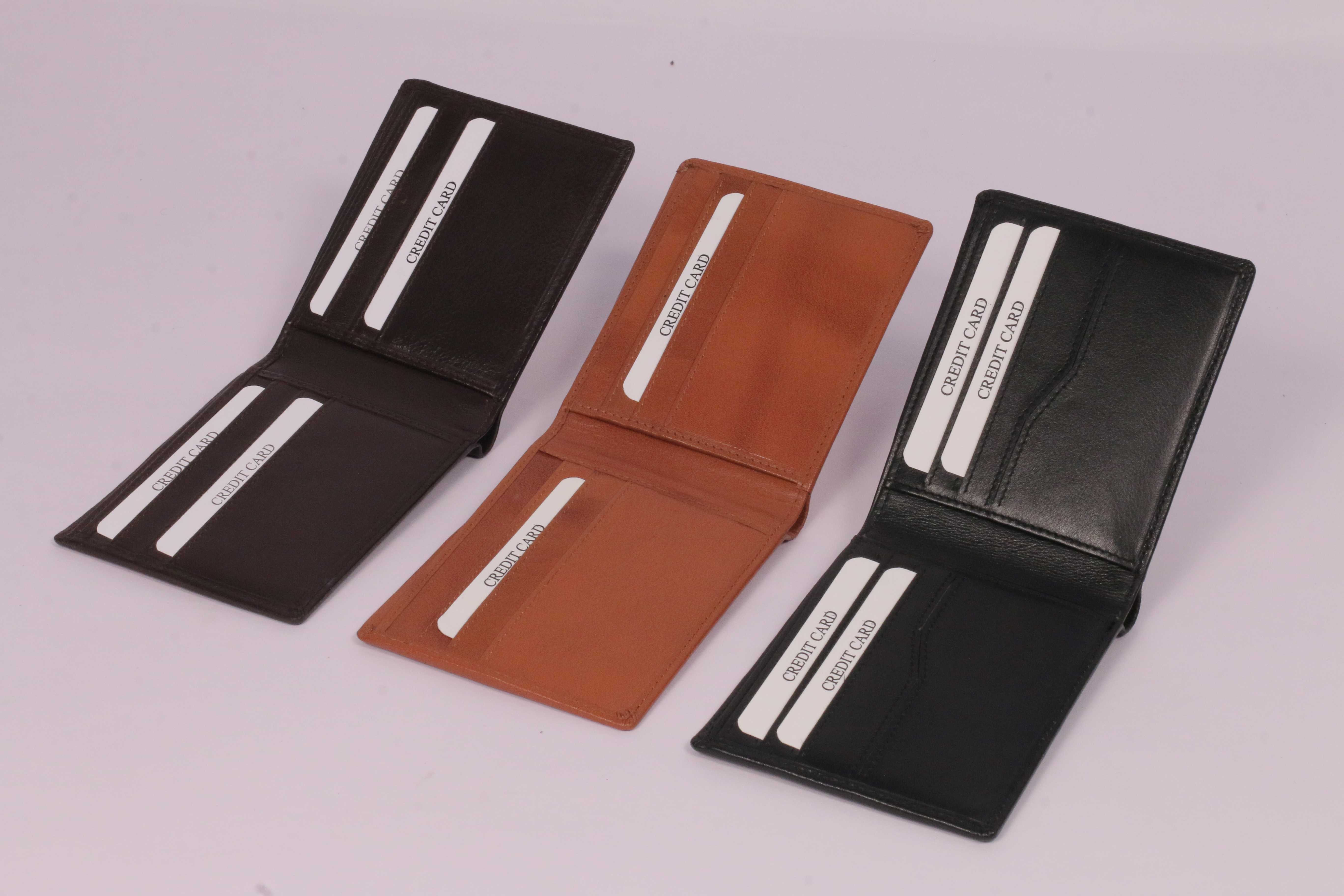 Genuine Pure Leather Wallet - Rfid Protected, Folded Design In Black Or Tan, Modern Style