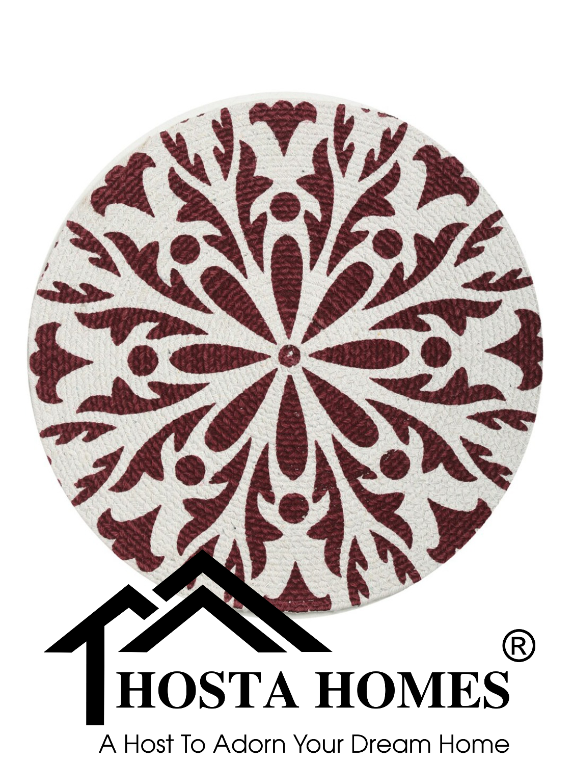 Table Mats - Pure Cotton Round Placemats 36 Cm Diameter | White & Beige Geometric Print, Handmade For Home Use