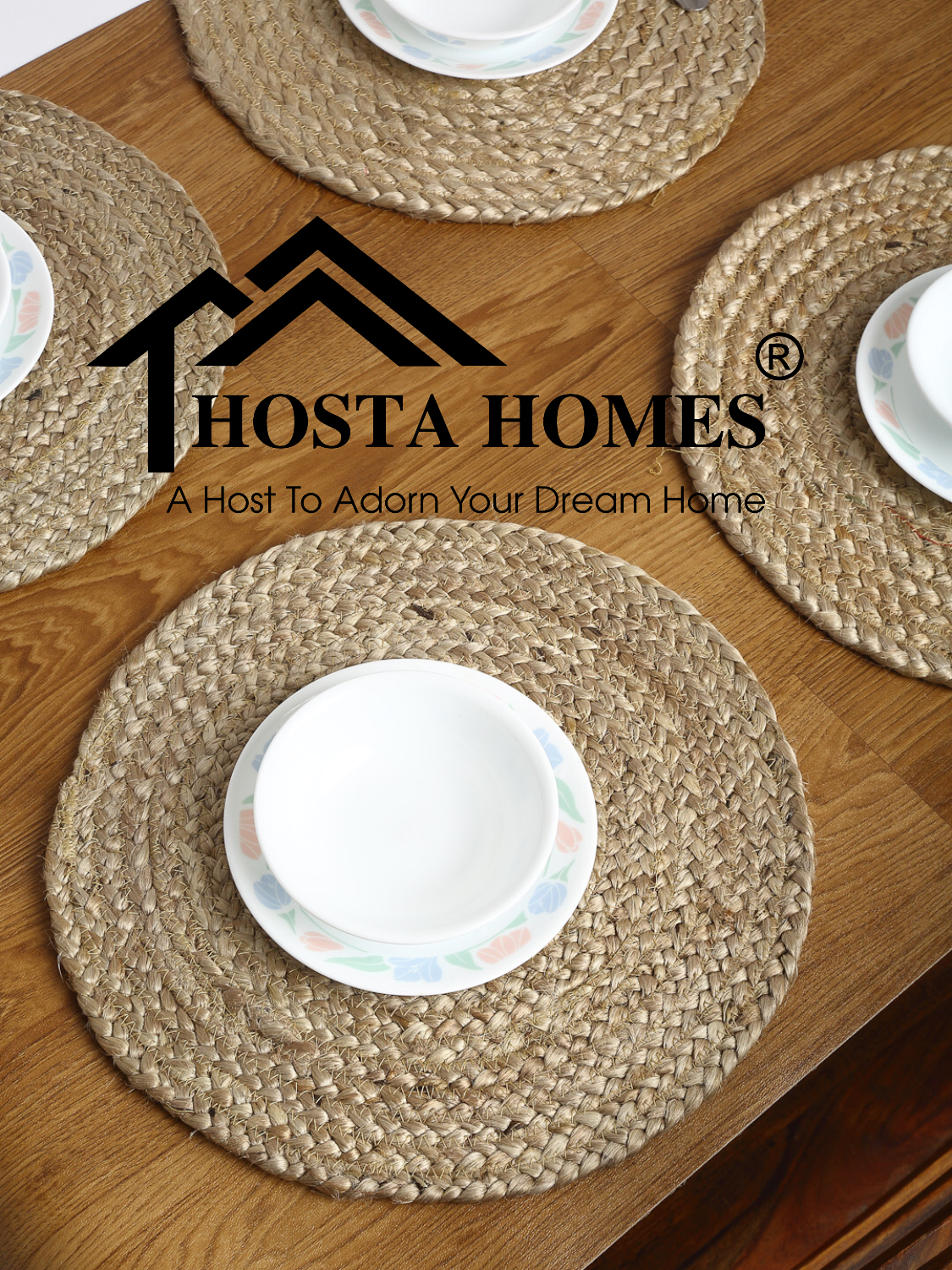 Table Mats - Pure Cotton Round Placemats 36 Cm Diameter | White & Beige Geometric Print, Handmade For Home Use