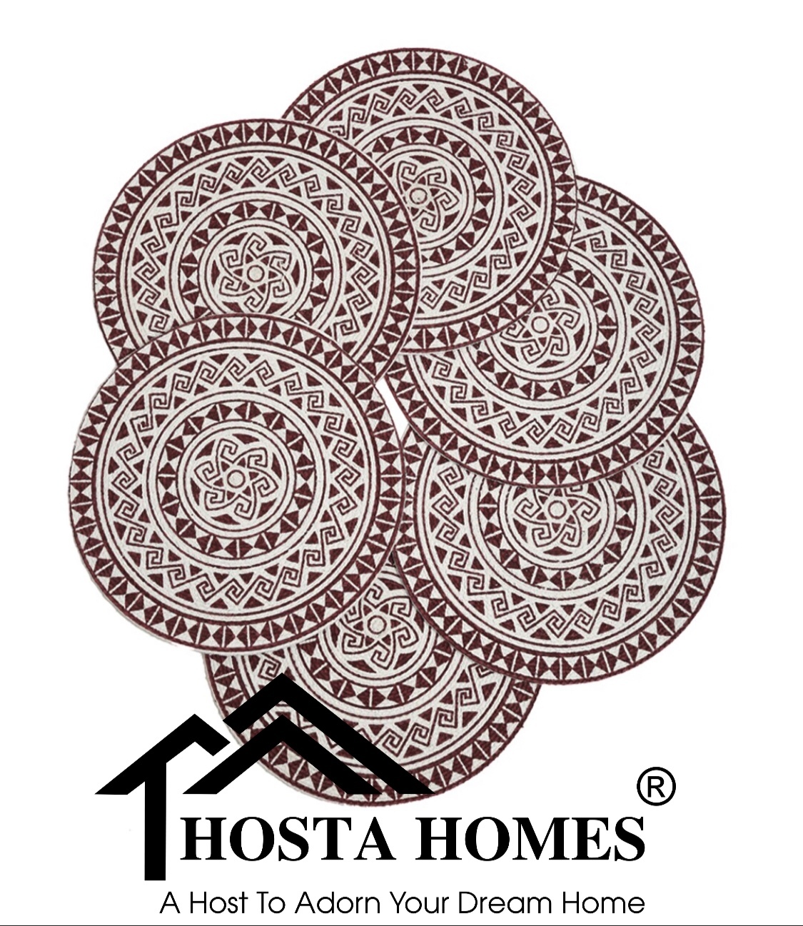 Table Mats - Pure Cotton Round Placemats 36 Cm Diameter | White & Beige Geometric Print, Handmade For Home Use