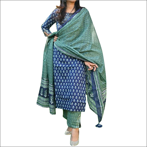 Ladies Kurti Dupatta Pant Set - Cotton Blend, Printed Design | Washable, 3/4 Sleeve, All-season Wear